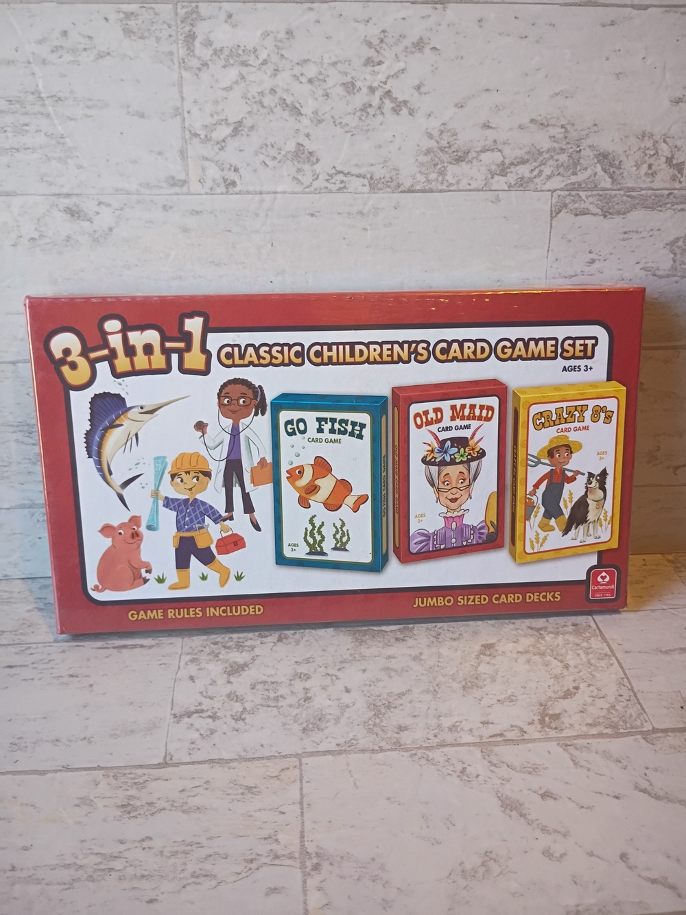 3-in-1 Classic Children's Card Game Set - Red New Sealed